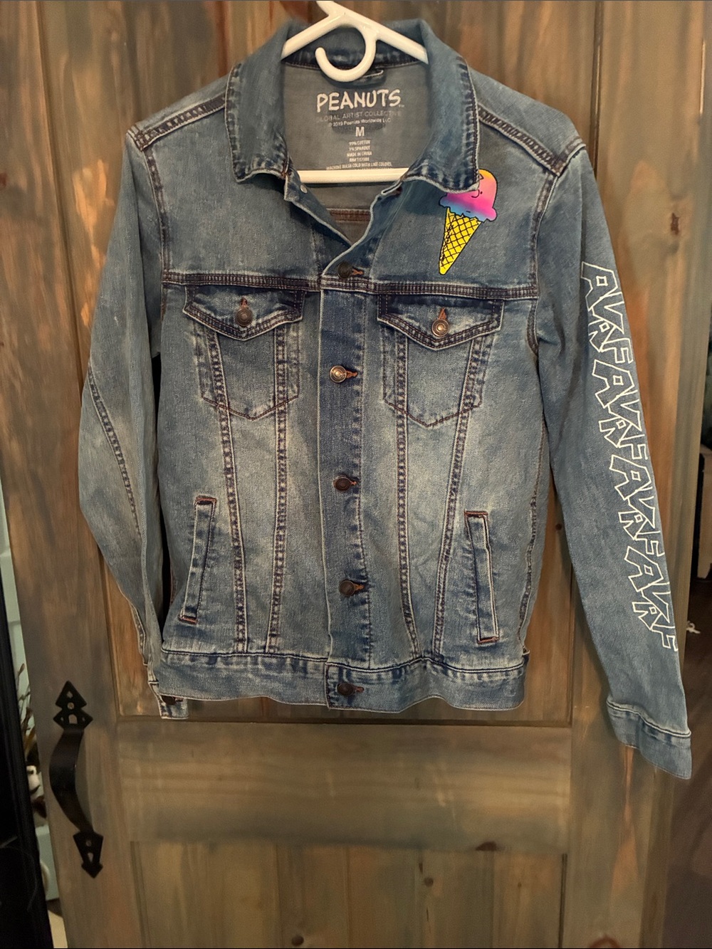 Peanuts Light Blue Denim Jacket with Colorful Ice Cream Patch